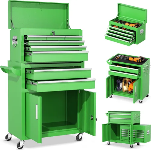 Miniatura 13 de INTERGREAT Baúl rodante para herramientas de 8 cajones, baúl para herramientas ensamblado con ruedas, caja de herramientas superior desmontable