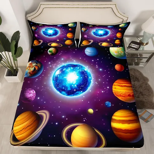 Miniatura 18 de Sábanas de cama con estampado de patas de perro para niños, sábana bajera ajustable de huesos coloridos para los amantes de los perros