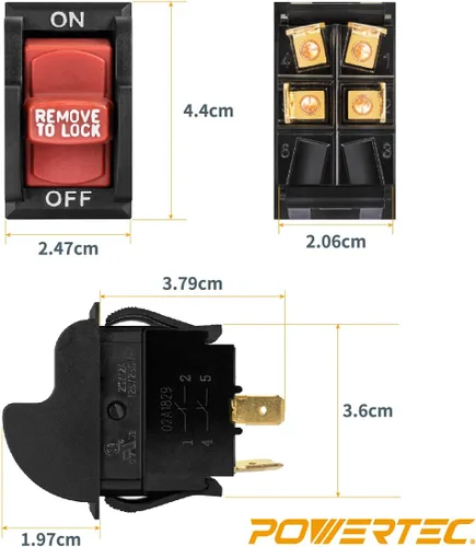 Miniatura 3 de POWERTEC Interruptor de palanca de seguridad de encendido y apagado de doble voltaje de 120 V/230 V para herramientas eléctricas, se adapta a sierra