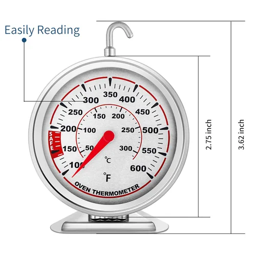Miniatura 5 de Termómetro de horno extragrande de 3 pulgadas con esfera de fácil lectura, lectura precisa de temperatura del horno, doble escala de 100 °F-600 °F