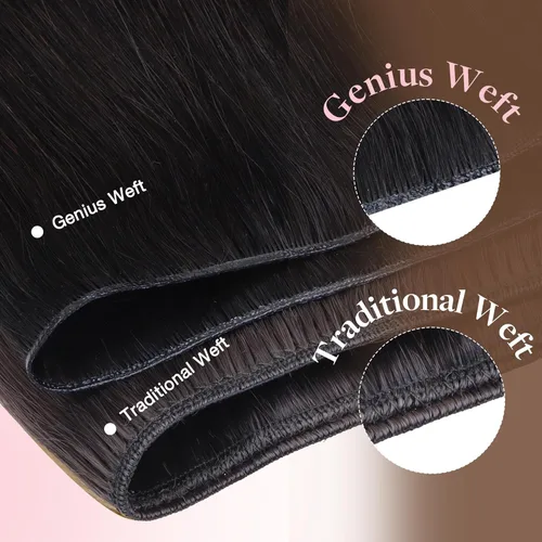 Miniatura 3 de GOO GOO Genius - Extensiones de cabello humano de trama, mezcla sin costuras y sin volumen plano, volumen natural para mujer, 1 negro azabache de 14