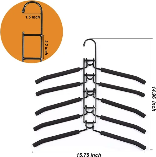 Miniatura 6 de Perchas de ropa que ahorran espacio: 2 paquetes 5 en 1 perchas multicapa antideslizantes de espuma acolchada resistente gruesa percha organizadores