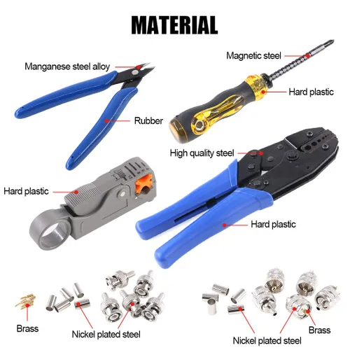 Miniatura 3 de Glarks - Juego de herramientas para cables coaxiales, herramienta de crimpado de conectores RF coaxiales + pelacables coaxiales + conectores machos