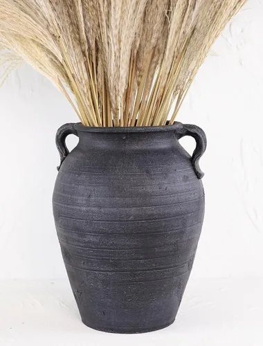 Jarrón grande de cerámica para decoración con 2 asas, jarrón rústico de cerámica vintage de 7 x 7 x 10.5 pulgadas para encimera del hogar, estante,