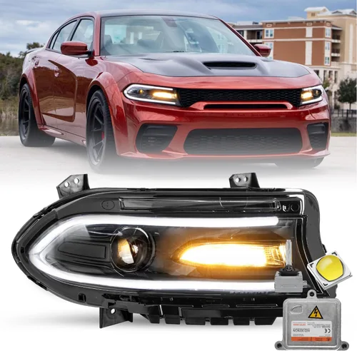Miniatura 15 de JSBOYAT Conjunto de faros delanteros tipo halógeno compatible con Dodge Charger 2015-2021 Faro proyector con bombillas LED DRL incluidas Lado