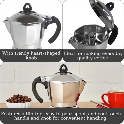 Miniatura 2 de IMUSA USA B120-43V, Cafetera de expreso de aluminio para estufa de 6 tazas, plateada