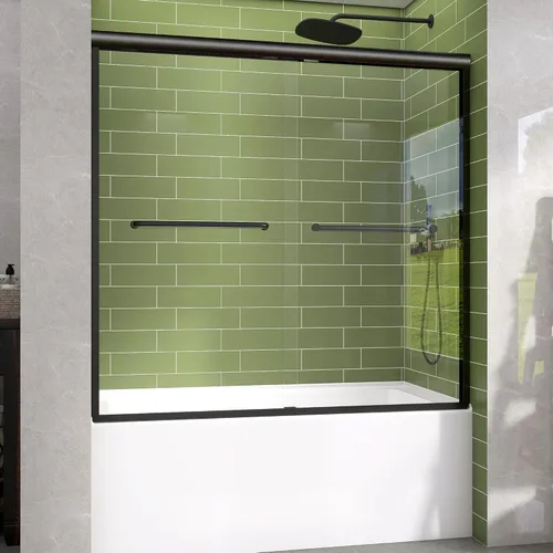 Miniatura 26 de GETPRO Puerta de ducha corrediza de 44-48 pulgadas de ancho x 72 pulgadas de alto, puertas correderas dobles sin marco para ducha, puerta de vidrio