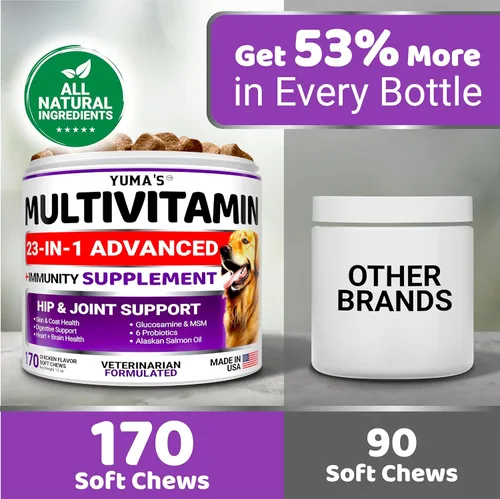 Miniatura 5 de Vitaminas y suplementos para perros – 170 golosinas – Multivitamínico masticable con glucosamina – Multivitamínico para perros mayores y cachorros