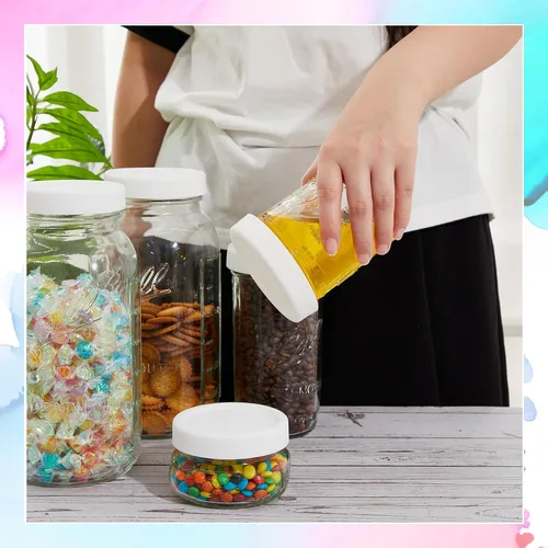 Miniatura 6 de Teenyyou 6 tapas de silicona para frascos, tapas gruesas a prueba de fugas para frascos Mason de 2.756 in, tapas reutilizables para tarros de Blanco
