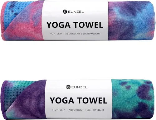 Eunzel Paquete de 2 Toallas de Yoga Caliente con Punto de Agarre, Toalla de Tapete de Yoga Antideslizante Absorbente de Sudor para Yoga Caliente,