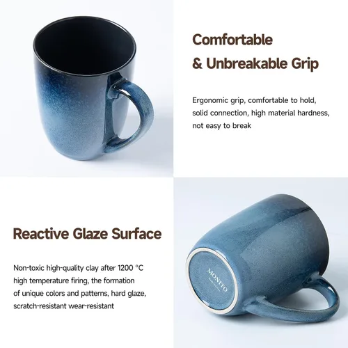 Miniatura 5 de MONITO Juego de 6 tazas de café de 14 onzas, modernas tazas de café de cerámica grandes con asa para té/latte/leche/cacao, divertidas tazas de té