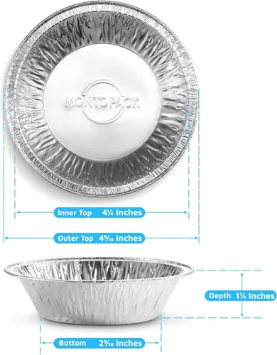 Miniatura 4 de MontoPack - 100 sartenes desechables de aluminio de 5" para tartas y pasteles Sartén redonda de 5 pulgadas para hornear mini tartas personales