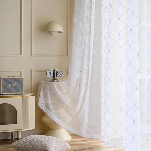 Miniatura 34 de Cortinas traslúcidas blancas de 84 pulgadas de largo, cortinas traslúcidas con bolsillo para barra para sala de estar, dormitorio, 2 paneles, 52x84