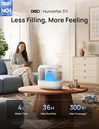 Miniatura 2 de Dreo Humidificadores para dormitorio, llenado superior de 4L para habitación grande, 36H de funcionamiento, 28 dB silencioso humidificador de aire
