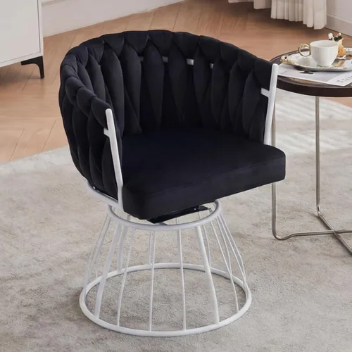 Miniatura 18 de Mistpople Silla de tocador giratoria de 360 grados estilo Mid Century Modern, con respaldo de barril, tapizada en tela Sherpa esponjosa, cómoda