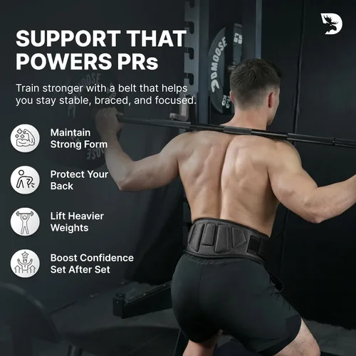 Miniatura 4 de Cinturón DMoose Fitness para levantamiento de pesas para sentadillas, peso muerto y entrenamiento intenso - Cinturón de 15cm ajustable con bloqueo