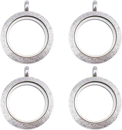 Miniatura 11 de WANDIC Juego de 4 dijes para fotos, de acero inoxidable mate, redondos, de memoria, colgante, para ramo de boda, para fotos o bodas, 0.98 pulgadas