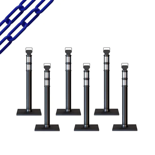 Miniatura 43 de Trafford Industrial - Paquete de 6 postes de delineador de 45 pulgadas, collares reflectantes de 3 pulgadas, base de goma de 10 libras