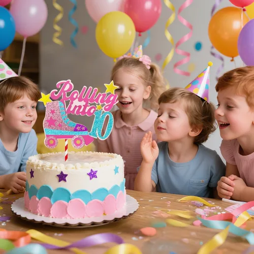 Miniatura 3 de Decoración para tartas con temática de décimo cumpleaños de 10 años, decoración de cumpleaños de 10 años para niñas, patinaje sobre ruedas, fiesta