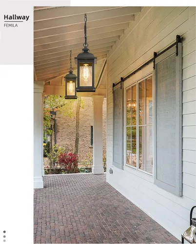 Miniatura 4 de FEMILA Aplique de pared exterior, luces colgantes al aire libre para porche, acabado negro mate antioxidante con pantalla de vidrio sembrado