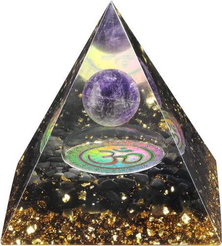 Miniatura 10 de Rockcloud Esfera de piedra de cristal de pirámide de orgón en generador de energía base de loto para meditación de equilibrio de chakras, ojo
