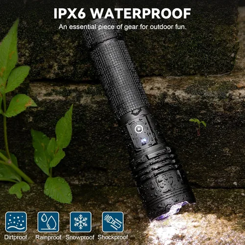 Miniatura 7 de Linterna LED recargable de alto lúmenes – 99,000 lm luz de flash súper brillante con 5 modos, potente Lintera para el hogar, campamento