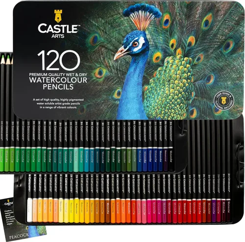Castle Art Supplies - Juego de lápices de acuarela | 120 pigmentos vibrantes para mezclar, dibujar y pintar | Para adultos y profesionales |