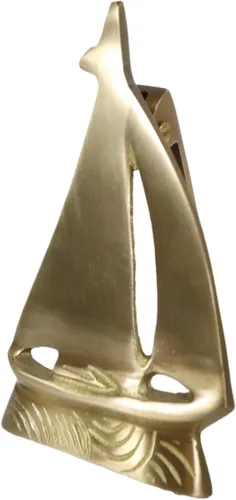 Miniatura 5 de Ebros Gift Escultura de metal de latón dorado para puerta de velero con placa de golpe integrada de 6 pulgadas de alto, barco azul marino
