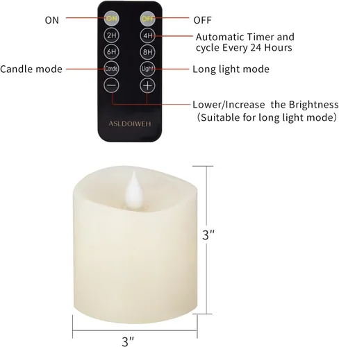 Miniatura 6 de Juego de 1 velas parpadeantes sin llama de 3 x 3, batería de 2 AA, 600 horas, velas parpadeantes con temporizador, velas sin llama de 3 pulgadas
