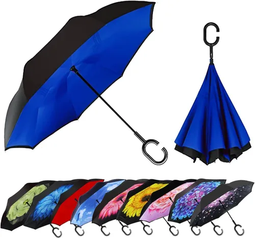 Miniatura 87 de MRTLLOA - Paraguas invertido de gran tamaño de 40/49/56 pulgadas - Sombrilla doble capa resistente al viento, con mango en forma de C y tamaño golf