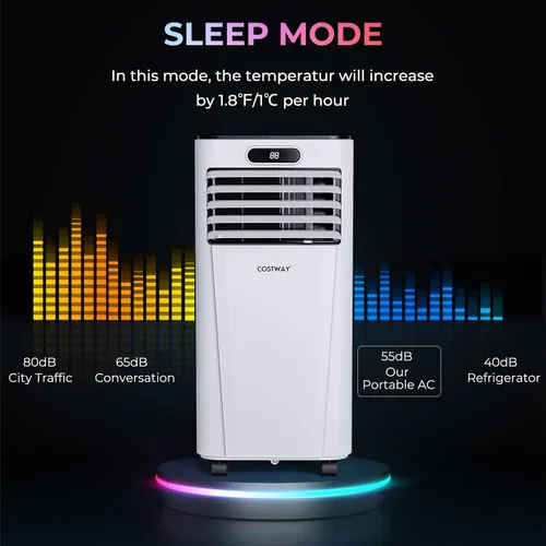 Miniatura 7 de COSTWAY - Aire acondicionado portátil, enfriador de aire de 10000 BTU con secado, ventilador, modo de suspensión, 2 velocidades, función de Blanco