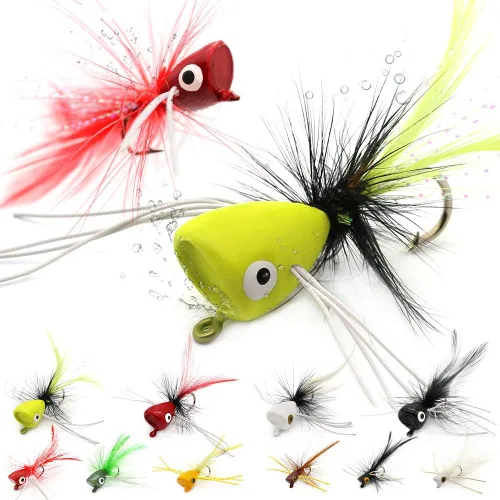 Popper-Flies-para-Mosca-Pesca-Topwater-Bass-Panfish-Bluegill Poppers Moscas Bugs Señuelos