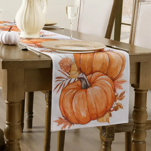 Miniatura 7 de Romanstile Camino de mesa de otoño, 13 x 72 pulgadas, hojas de calabaza naranja, Acción de Gracias, otoño, cocina, comedor, decoración de mesa