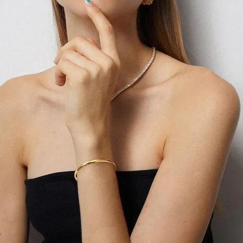Miniatura 7 de HAIAISO Pulsera chapada en oro de 14 quilates de 0.236 pulgadas para mujer, pulsera lisa pulida, regalo para el día de San Valentín