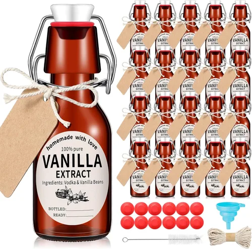 Miniatura 11 de Vesici Juego de 8 botellas de vidrio con tapa oscilante ámbar, botellas de extracto de vainilla casero, frascos de extracto de vainilla