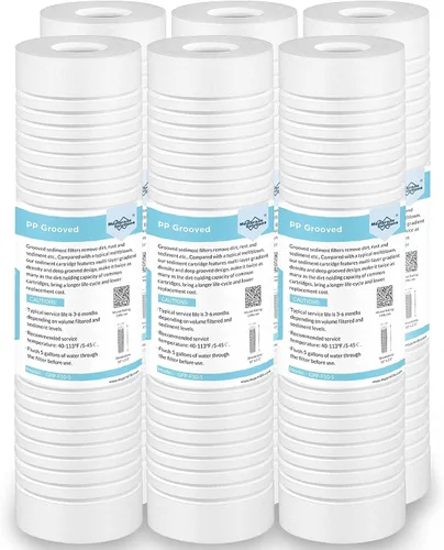 Membrane Solutions Cartucho de filtro de agua de sedimentos ranurados (paquete de 6), filtro de agua de 0.5 micrones para toda la casa, reemplazo