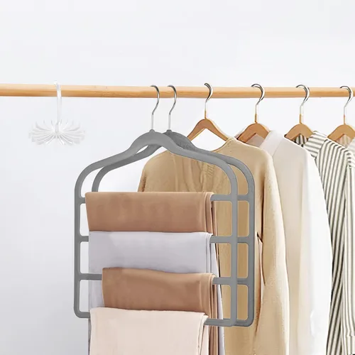 Miniatura 4 de Tinfol Perchas de terciopelo gris para pantalones que ahorran espacio, 4 perchas antideslizantes para pantalones, perchas para pantalones