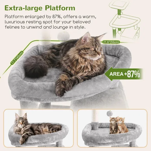 Miniatura 2 de Globlazer Árbol gigante para gatos, árbol para gatos de interior de 83 pulgadas para gatos grandes y adultos, torre XXL para gatos con 9 postes gris