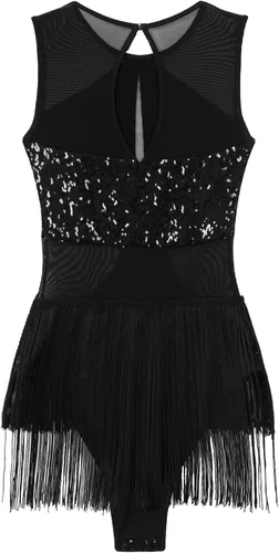Miniatura 6 de winying Leotardo de baile de jazz latino con borlas de lentejuelas brillantes para mujer