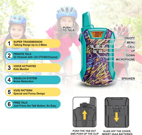 Miniatura 2 de Walkie Talkies para niños, 22 canales de largo alcance Walkie Talkies para niños y niñas de 4 a 12, juguete de radio de 2 vías, juguetes