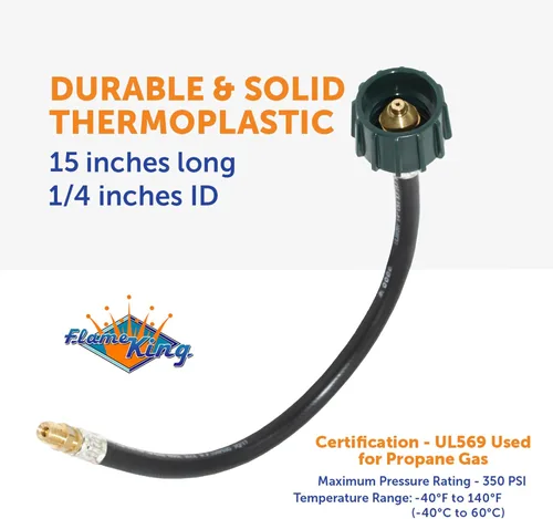 Miniatura 6 de Conectores de manguera pigtail de 15 pulgadas Flame King, 1/4" macho invertido con estriado para RV, furgoneta o remolque, reguladores de cambio