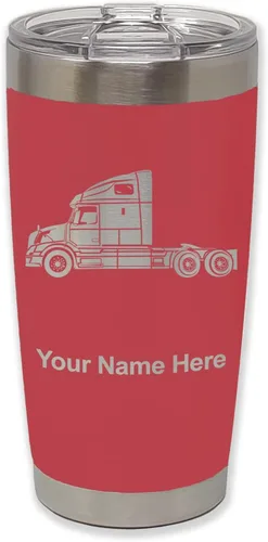 Miniatura 23 de LaserGram Taza aislada al vacío de 20 onzas, cabina de camión, grabado personalizado incluido (negro)