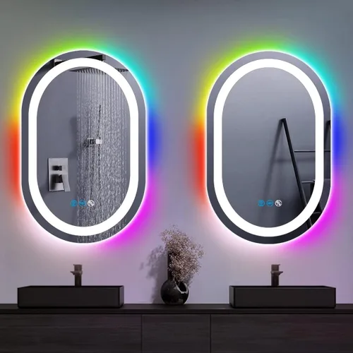 Miniatura 7 de Espejo de baño ovalado RGB de 24 x 16 pulgadas con luces delanteras inteligentes regulables de 3 colores y arco iris, colorido cambiante