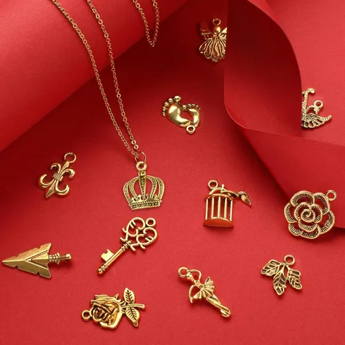 Miniatura 4 de SANNIX 350 piezas al por mayor de lote de joyería para hacer abalorios surtidos colgantes para bricolaje, collar, pulsera, pendientes, suministros