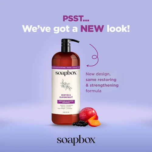 Miniatura 3 de Soapbox Champú de biotina, biotina y súper champú de frutas para cabello fino, fino y adelgazante Volumizador y reparación para promover