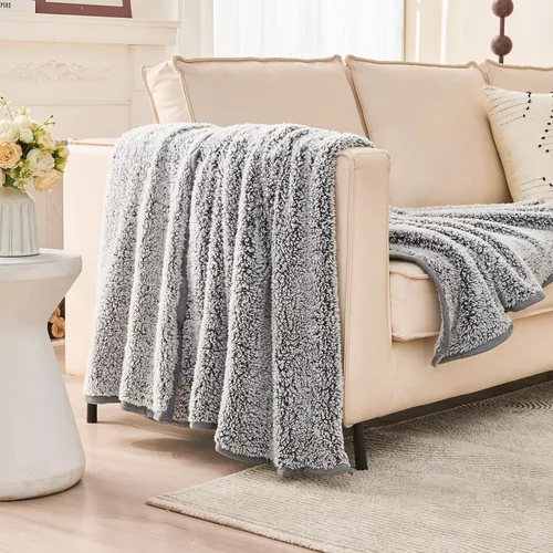 Miniatura 6 de EMME Manta de Vellón Sherpa Suave Reversible Felpa Esponjosa Grande, Ligera Cálida Decorativa Bohemia Cobertura de Manta para Sofá, Sillón, 05-Plush