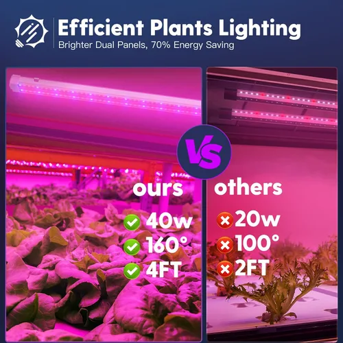 Miniatura 4 de FREELICHT Paquete de 2 luces LED de crecimiento de 4 pies, 40 W (equivalente a 250 W), rojo azul (660 nm+460 nm) luz de crecimiento de espectro