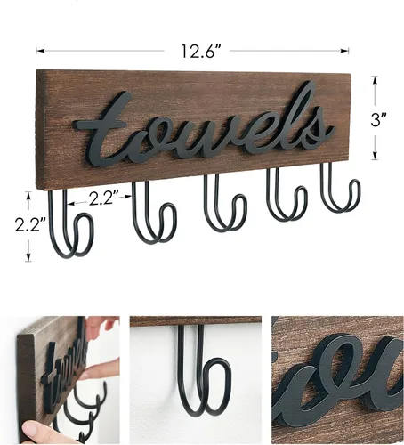 Miniatura 4 de Mkono Soporte para llaves de pared decorativo con 7 ganchos, organizador de llaves montado en la pared, ganchos para llaves colgantes de madera