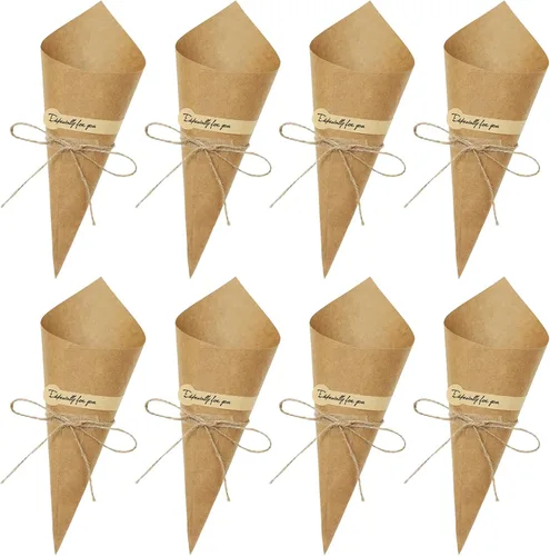 Yalulu 50 unidades marrón/negro para recuerdos de boda, conos de papel kraft, cajas de dulces, soporte de flores de helado, decoración de mesa de