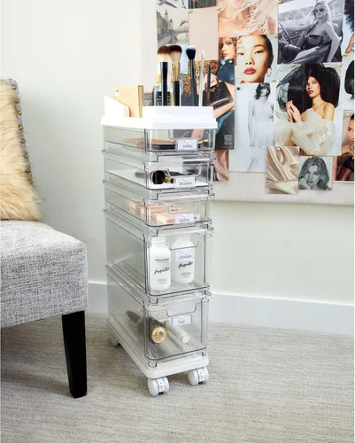 Miniatura 2 de iDesign The Sarah Tanno Collection - Carrito organizador de cosméticos apilable con 5 cajones, transparente